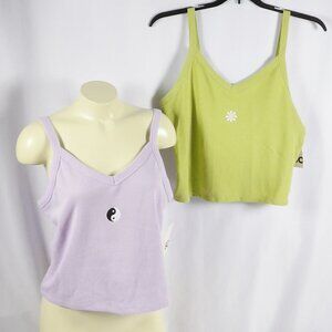 SO Juniors Bundle of 2 XL Tank Waffle Tank Tops Daisy & Yin Yang Accents NWT